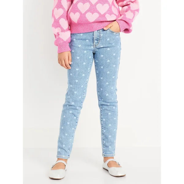 High-Waisted Rockstar 360° Stretch Jeggings for Girls - Hearts