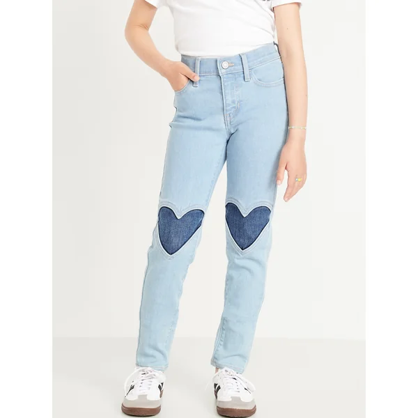 High-Waisted Rockstar 360° Stretch Knee-Patch Jeggings for Girls - Light Wash (Love Patch)