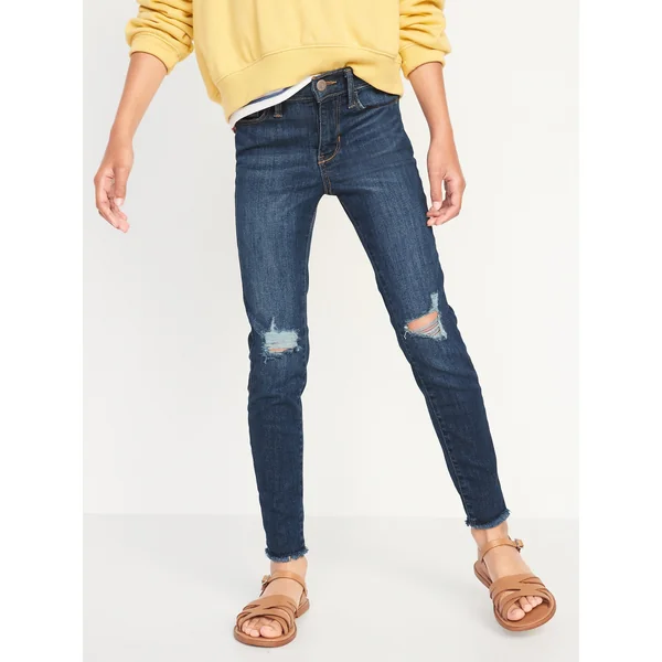 High-Waisted Rockstar 360° Stretch Ripped Jeggings for Girls - Medium Wash (Rips/Tears)