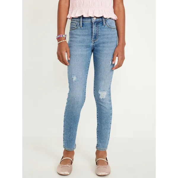 High-Waisted Rockstar 360° Stretch Ripped Jeggings for Girls - Waterfall (Medium Wash)