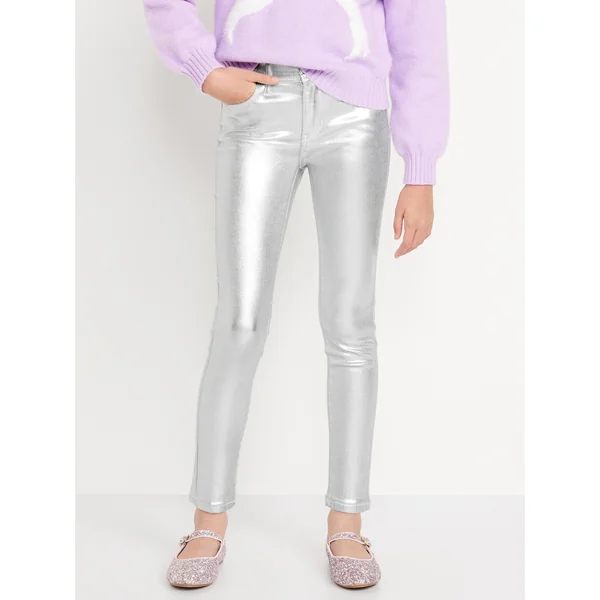 High-Waisted Rockstar 360° Stretch Silver Shine Jeggings for Girls - Silver