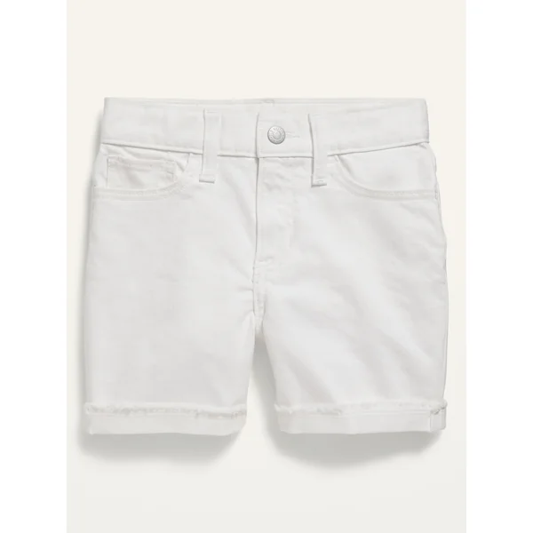 High-Waisted Roll-Cuffed White Cut-Off Jean Shorts for Girls - White Lilies