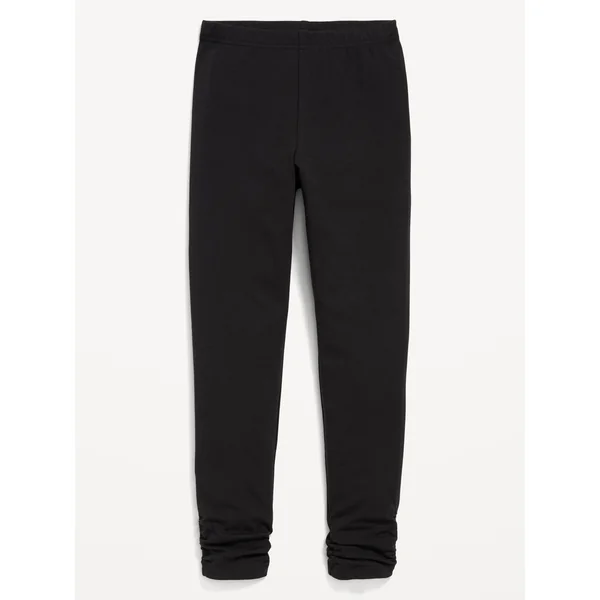High-Waisted Side Ruched Leggings for Girls - Black Jack