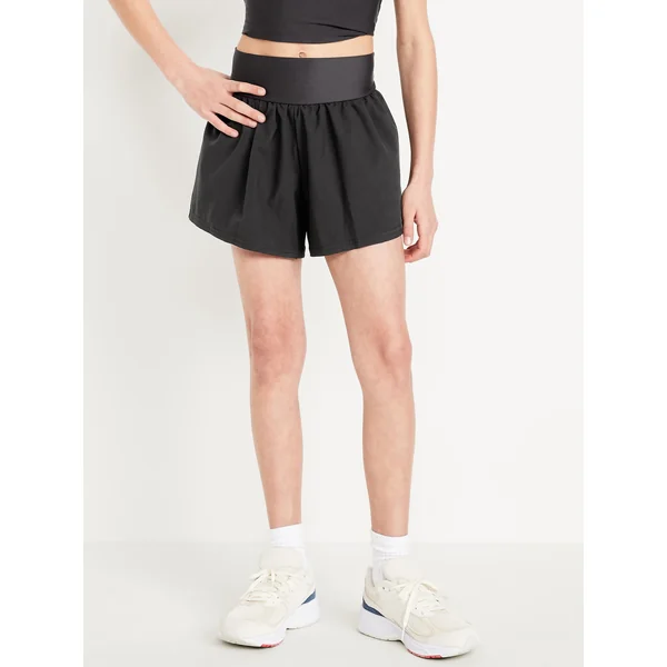 High-Waisted StretchTech Performance Shorts for Girls - Black Jack