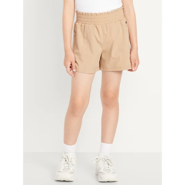 High-Waisted StretchTech Performance Shorts for Girls - Rolled Oats