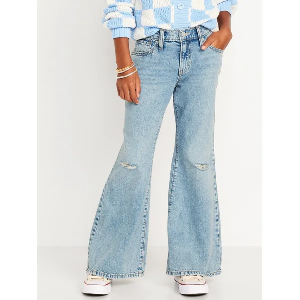 High-Waisted Super Baggy Flare-Leg Jeans for Girls - Light Wash