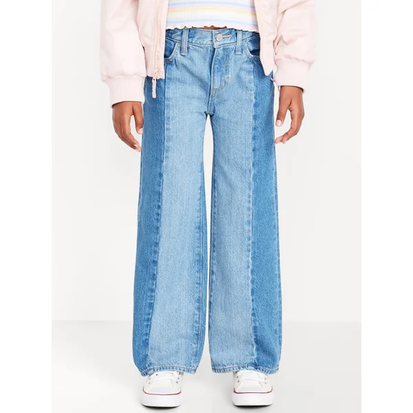 High-Waisted Two-Tone Baggy Wide-Leg Jeans for Girls - Two Tone Wash