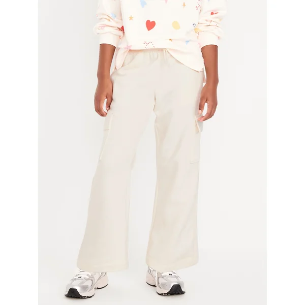 High-Waisted Wide-Leg Fleece Cargo Pants for Girls - Creme De La Creme