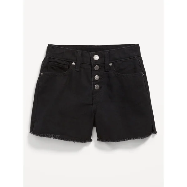 High-Waisted Wow Frayed-Hem Jean Shorts for Girls - Black Rinse