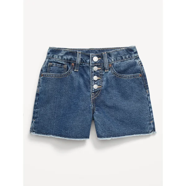 High-Waisted Wow Frayed-Hem Jean Shorts for Girls - DARK WASH