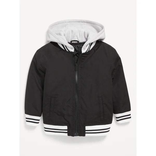 Hooded Zip-Front Bomber Jacket for Toddler Boys - Black Jack