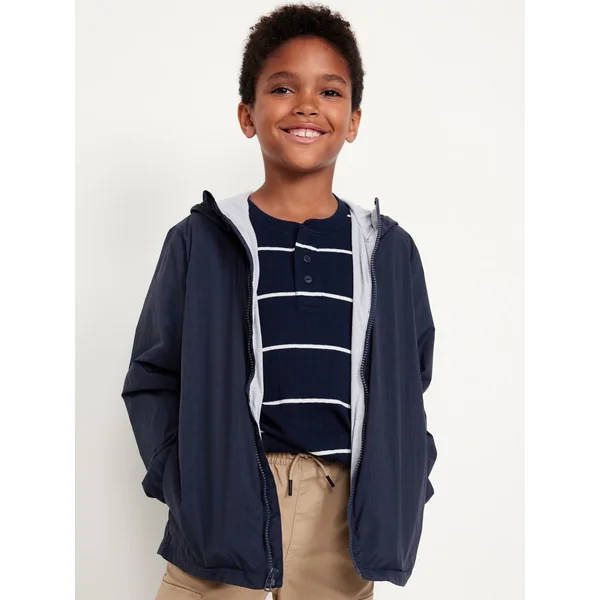 Hooded Zip-Front Water-Resistant Jacket for Boys - In the Navy