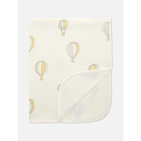 Hot Air Balloon Muslin Baby Blanket - White