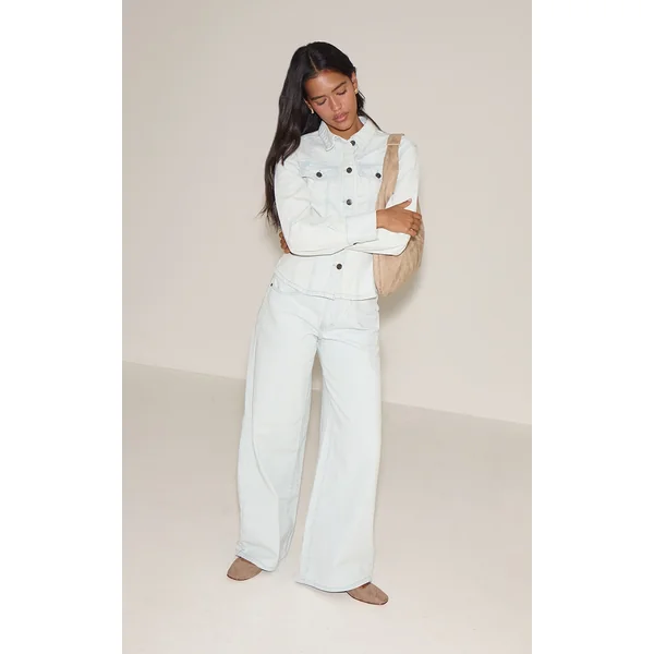 Ice Blue Mid Waist Wide Leg Jeans