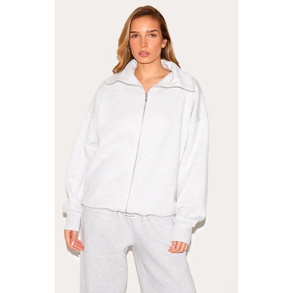 Ice Grey Double Zip Collared Sweatshirt