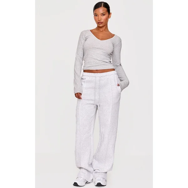Ice Grey Oversized Pintuck Wide Leg Sweatpants