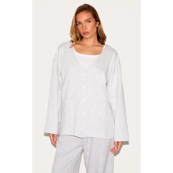 Ice Grey Premium Fleeceback Button Front Sweat Cardigan