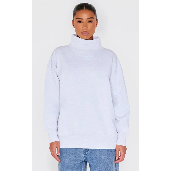 Ice Grey Premium Fleeceback Oversized High Neck Sweatshirt
