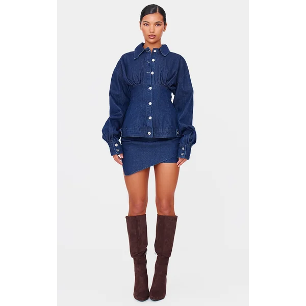 Indigo Asymmetric Layered Panel Denim Mini Skirt