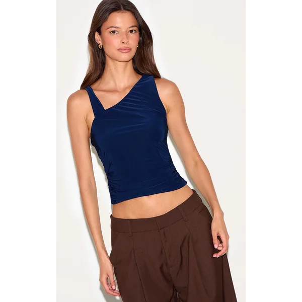 Indigo Blue Asymmetric Strap Detail Vest Top