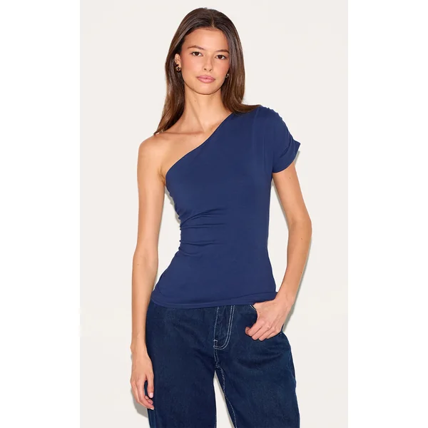 Indigo Blue One Shoulder Asymmetric Top