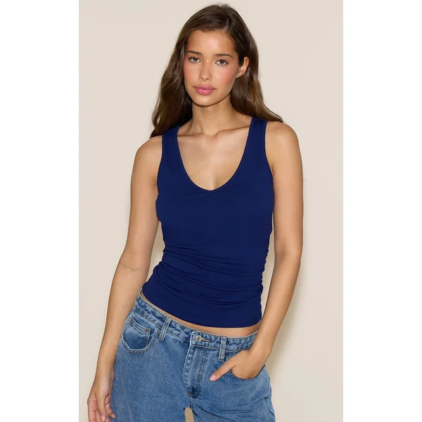 Indigo Blue Soft Cotton V Neck Vest Top
