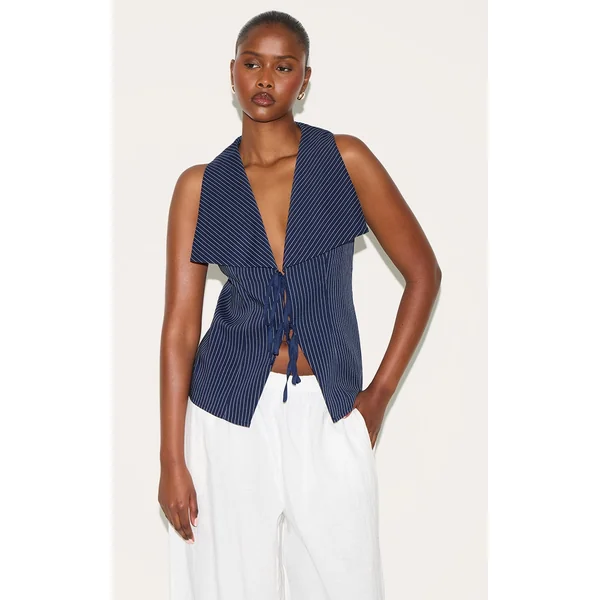 Indigo Blue Striped Cotton Vest