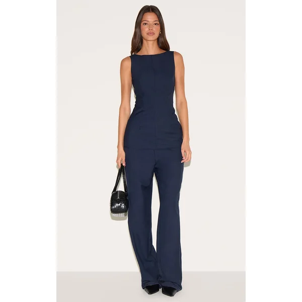 Indigo Blue Tailored Woven Boat Neck Longline Jumpsuit