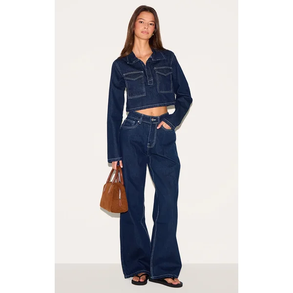 Indigo Contrast Stitch Slouchy Wide Leg Jean
