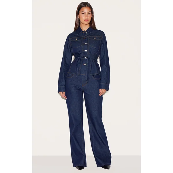 Indigo Mid Waist Contrast Stitch Flared Jeans