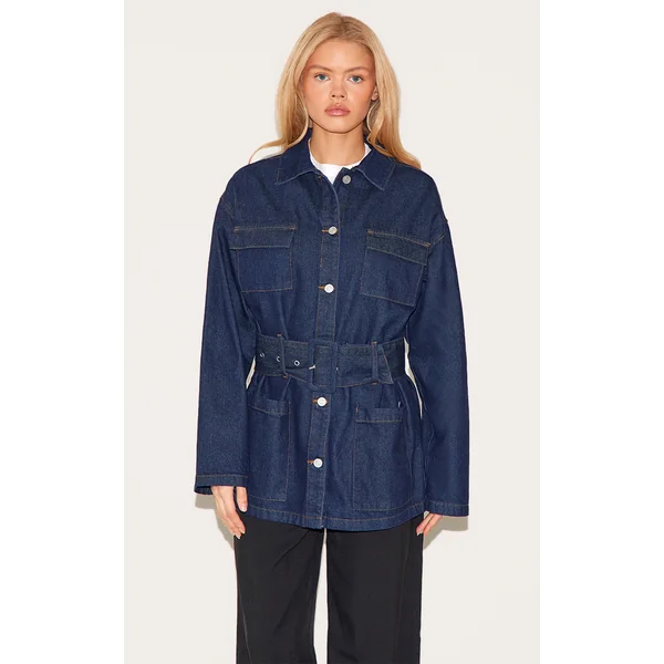 Indigo Oversized Belted Denim Jacket