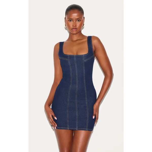 Indigo Seam Detail Mini Dress