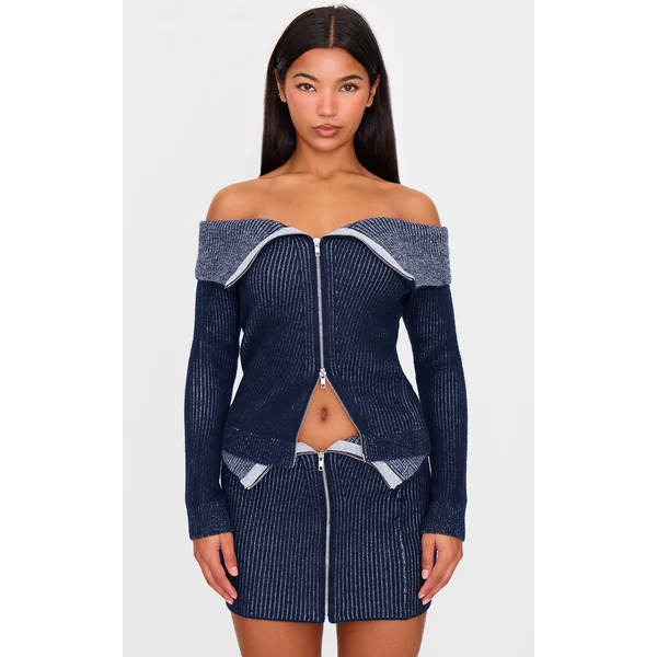 Indigo Two Tone Foldover Zip Top