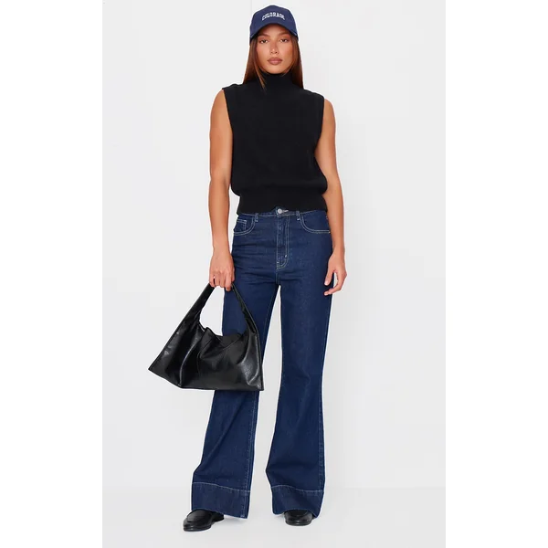 Indigo Wash Contrast Seam Flared Jeans