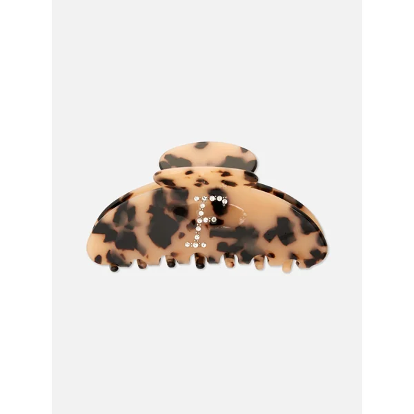 Initial Embellished Hair Claw - Brown