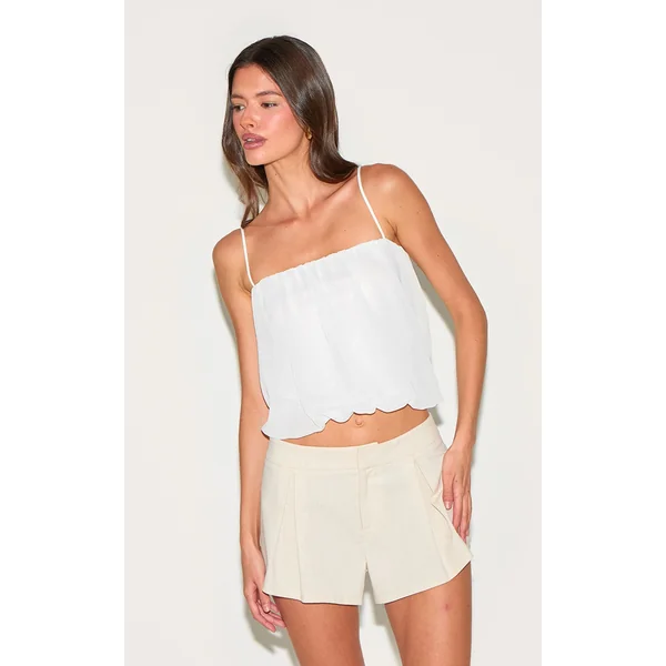 Ivory Chiffon Spaghetti Strap Puffball Top