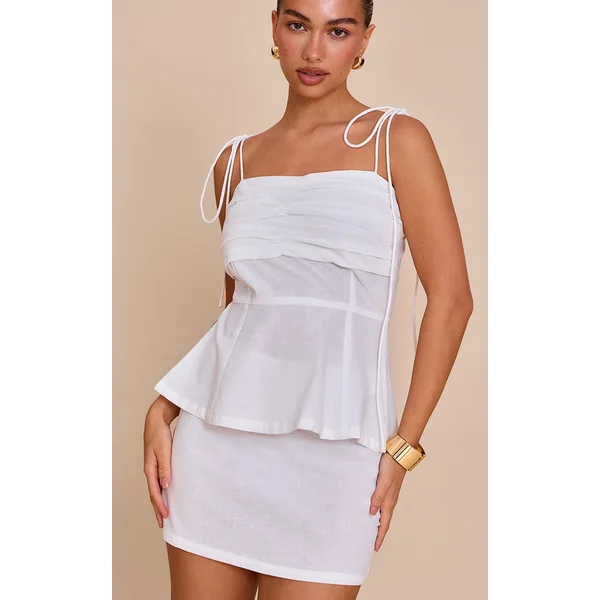 Ivory Linen Look Mid Rise Mini Skirt