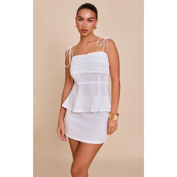 Ivory Linen Look Ruched Bust Top