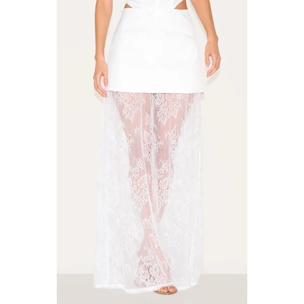 Ivory Overlay Detail Lace Maxi Skirt