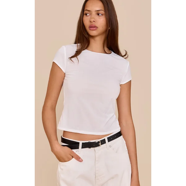 Ivory Stretch Chiffon Cap Sleeve Fitted T Shirt