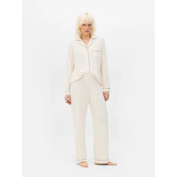 Jersey Long Sleeve Boyfriend Pajamas - Oyster