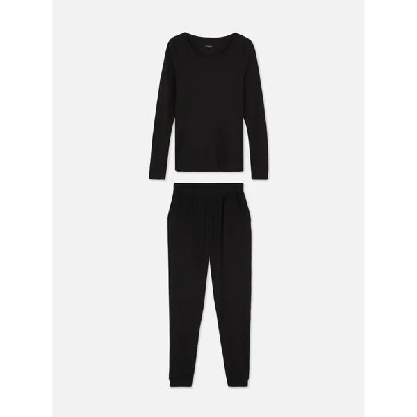 Jersey Top and Joggers Pajamas - Black
