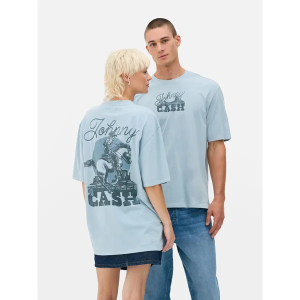 Johnny Cash Acid Wash T-Shirt - Blue