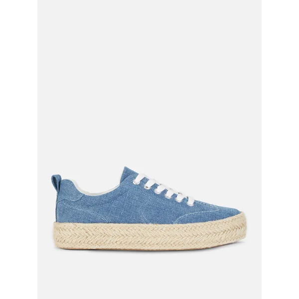 Jute Lace-Up Espadrilles - Mid Blue