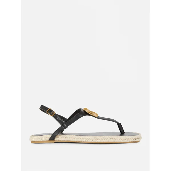 Jute Thong Sandals - Black