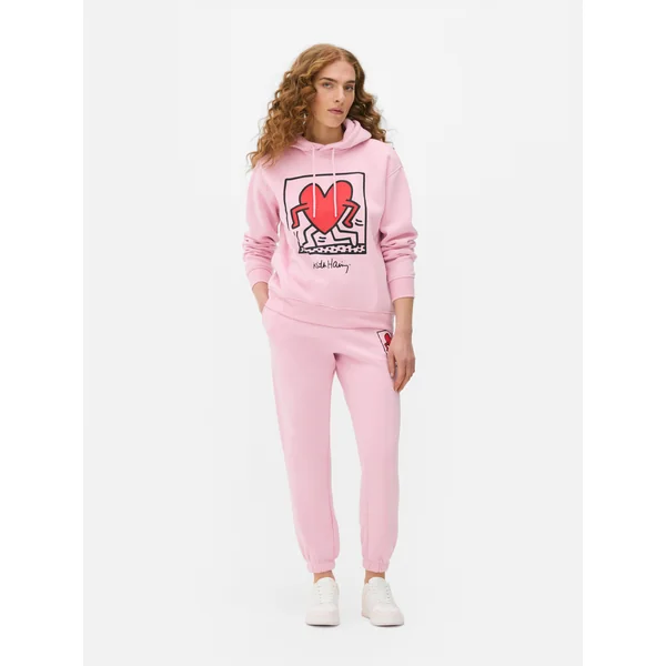 Keith Haring Heart Hoodie - Pink