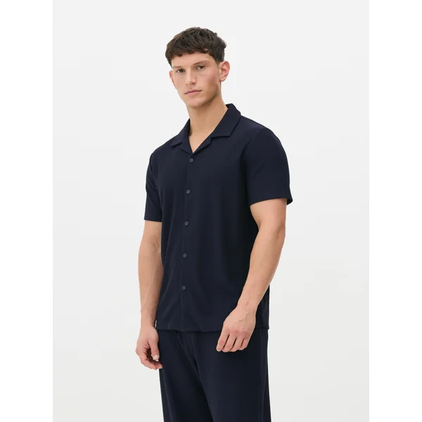 Kem Plissé Short Sleeve Shirt - Navy