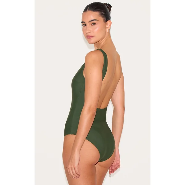 Khaki Basic Scoop Swimsuit