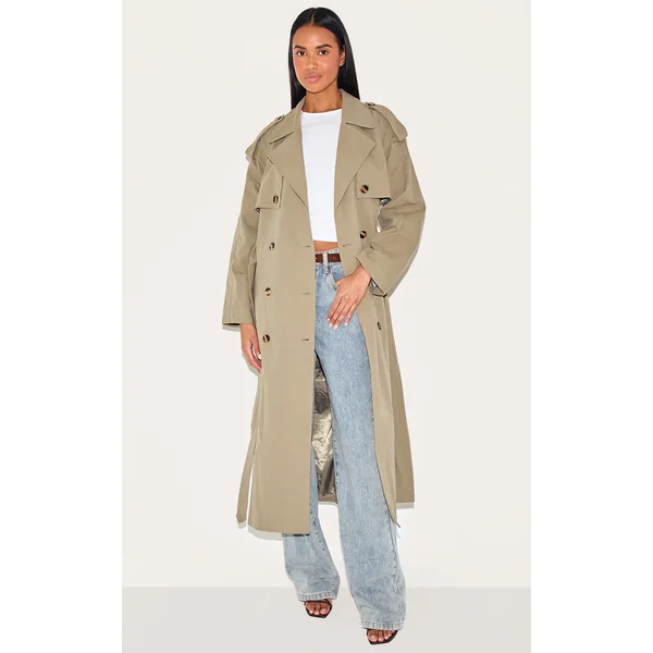 Khaki Belted Double Breasted Trench Coat