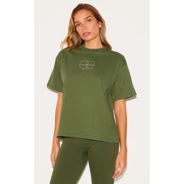 Khaki Body Mind Soul Printed Boxy Oversized T Shirt